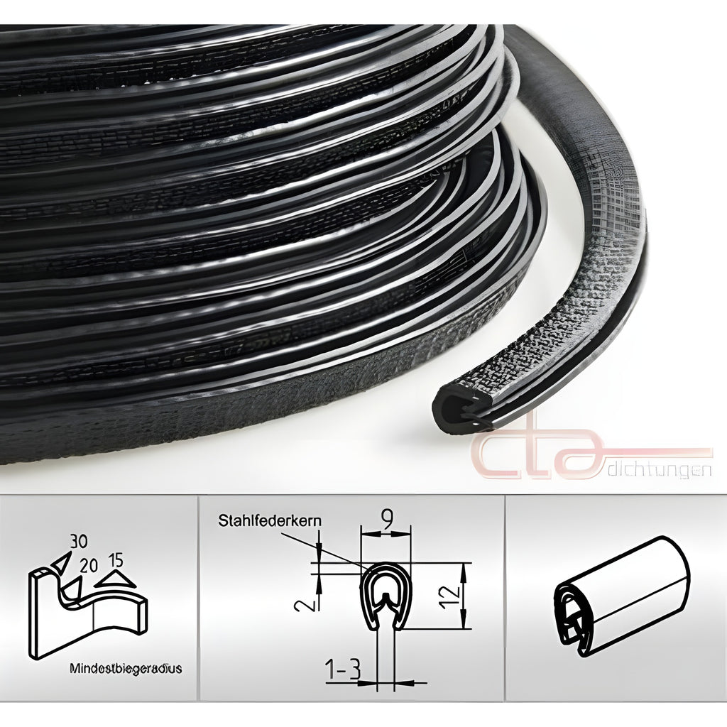 Kantenschutzprofil mit Stahlkern PVC, Klemmbereich 1–3 mm, schwarz (1C10-10)