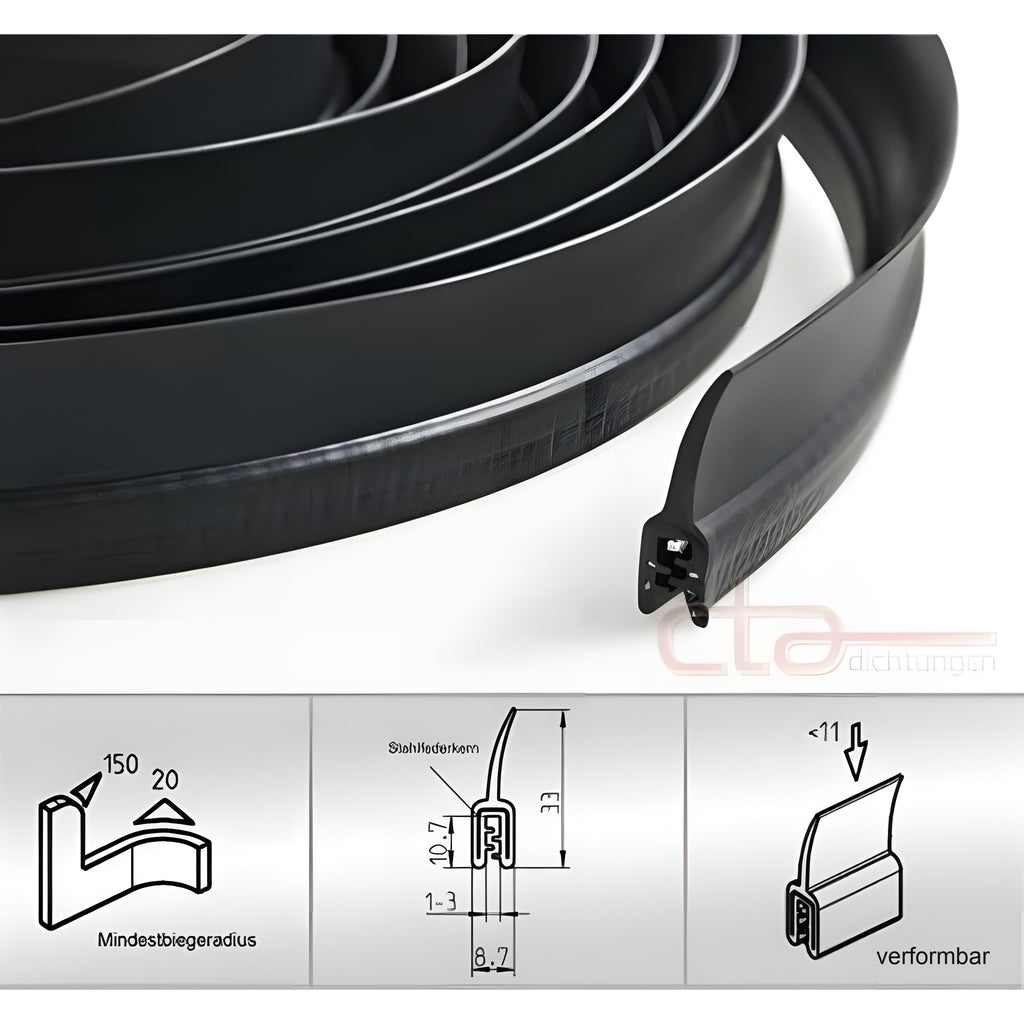 Klemmprofil mit Dichtkopf EPDM, Klemmbereich 1–3 mm, schwarz (1C11-30)