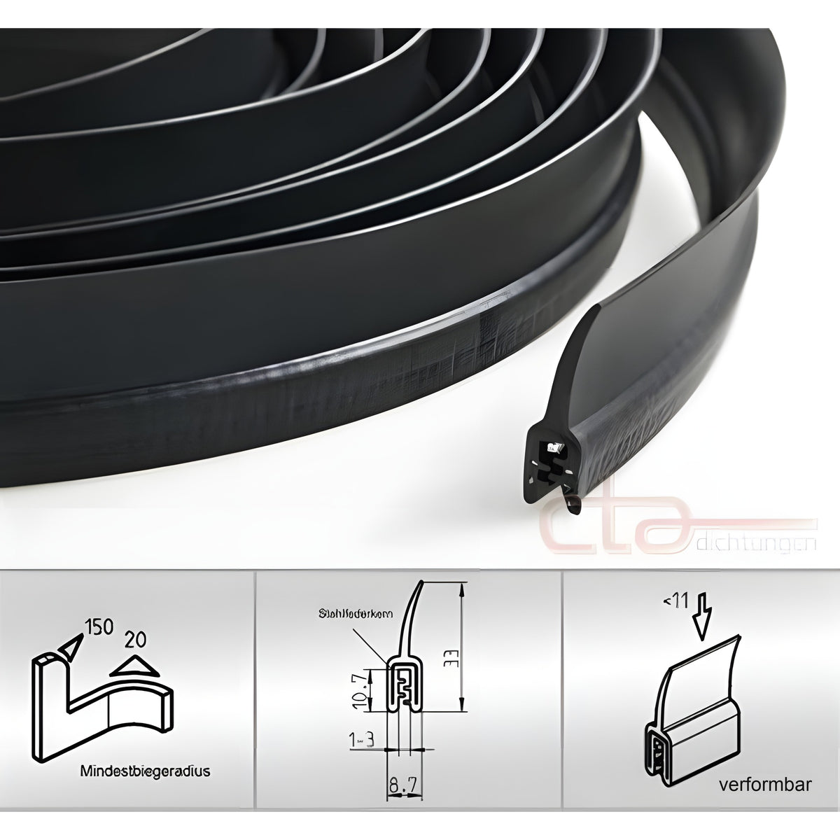 Klemmprofil mit Dichtkopf EPDM, Klemmbereich 1–3 mm, schwarz (1C11-30)