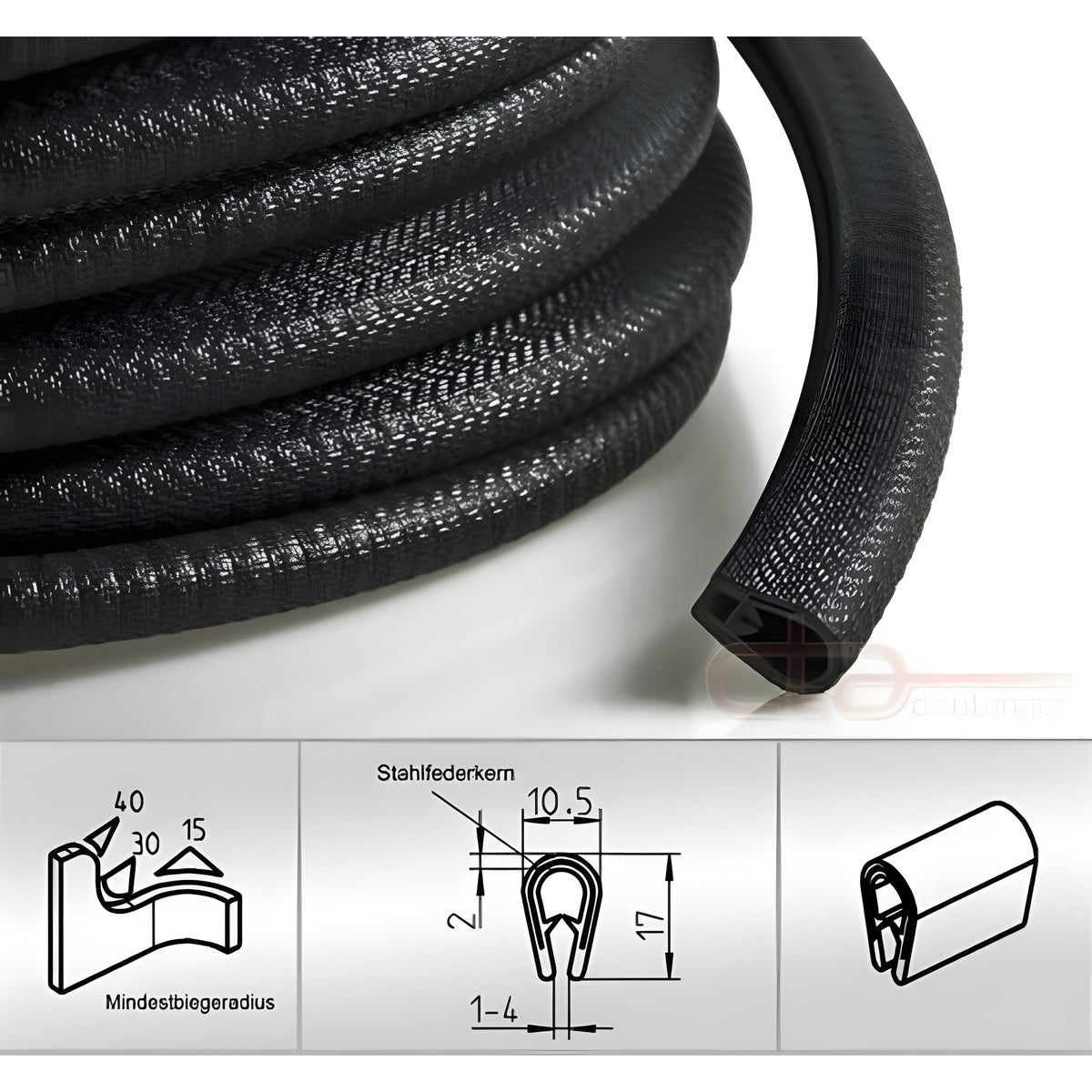Kantenschutzprofil mit Stahlkern PVC, Klemmbereich 1–4 mm, schwarz (1C10-08)