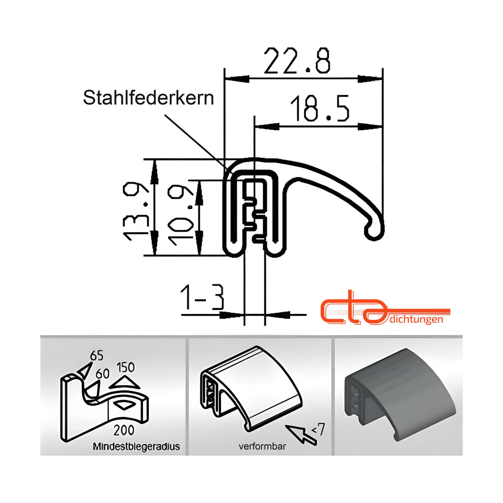 Klemmprofil mit Dichtkopf EPDM, Klemmbereich 1–3 mm, schwarz (1C11-33)