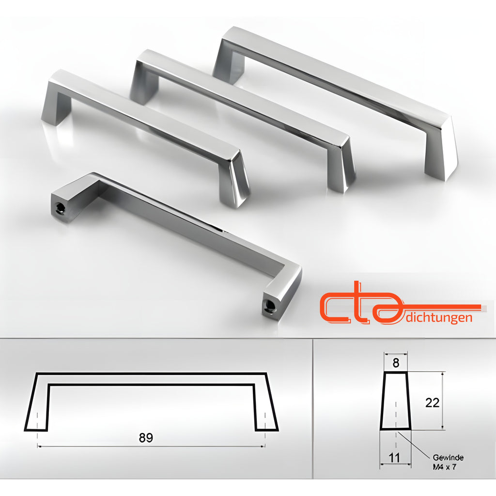 Pull handle, hole spacing 89 mm, M4 thread, die-cast zinc chrome-plated (1C45-02) – view 4