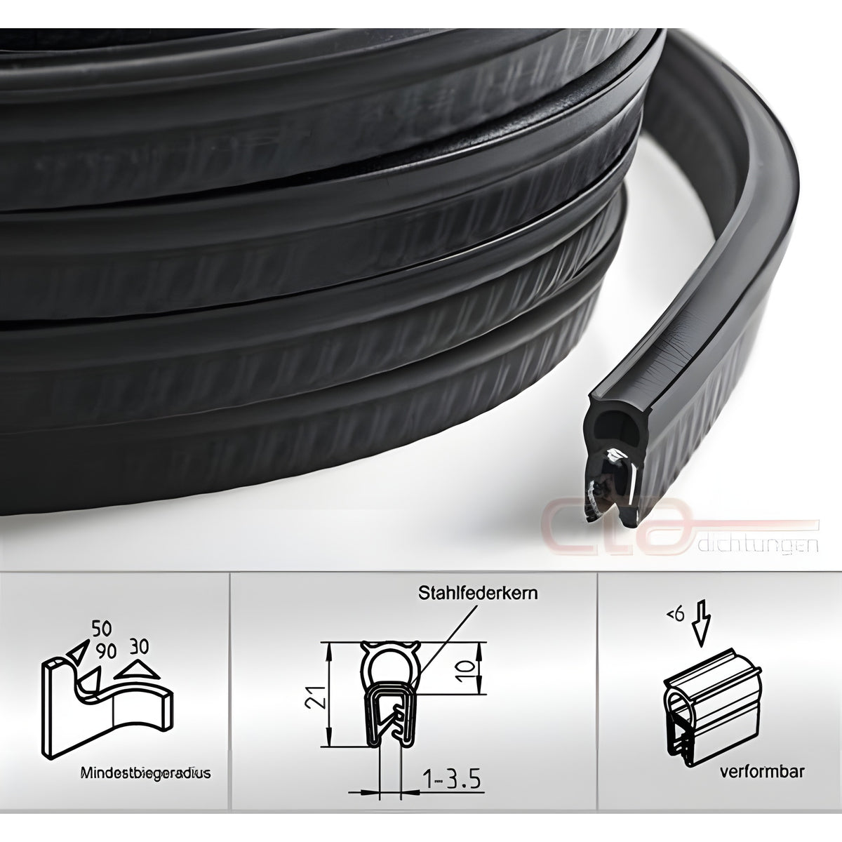 Klemmprofil mit Dichtkopf EPDM, Klemmbereich 1–3,5 mm, schwarz (1C11-05) – Ansicht 5