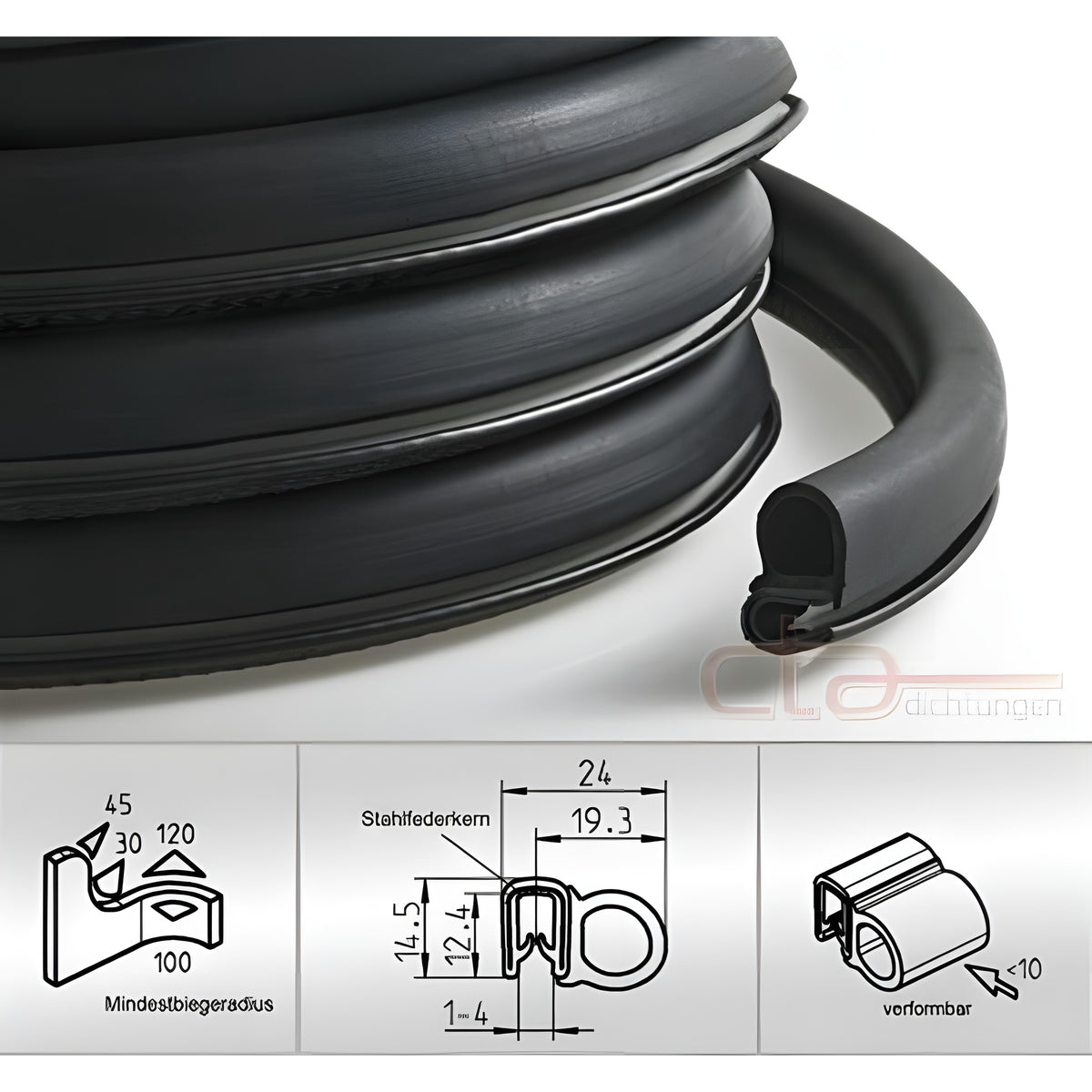 Klemmprofil mit Dichtkopf EPDM / PVC, Klemmbereich 1–4 mm, schwarz (1C11-19)
