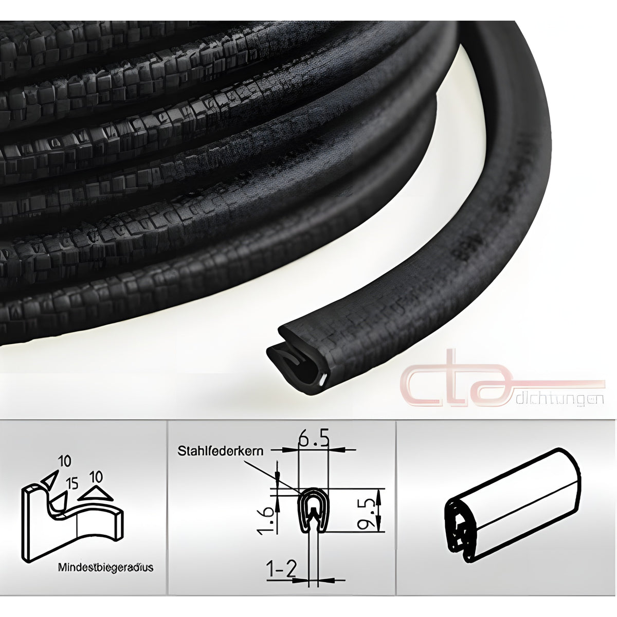PVC edge protection profile with steel core, clamping range 1–2 mm, black (1C10-02) – view 5