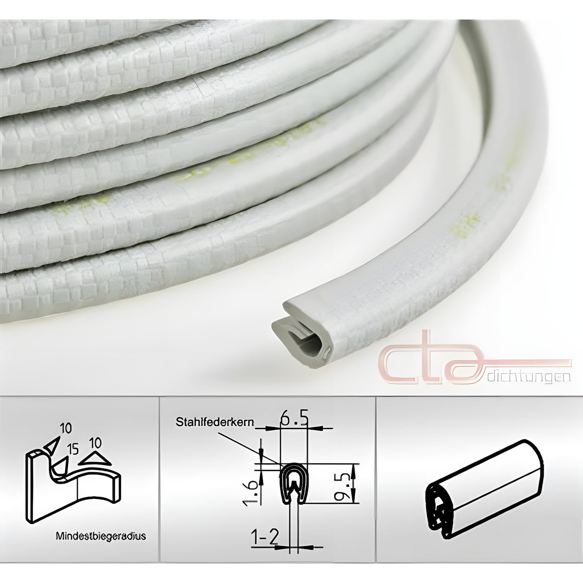 Kantenschutzprofil mit Stahlkern PVC, Klemmbereich 1–2 mm, weißgrau (1C10-04-01)