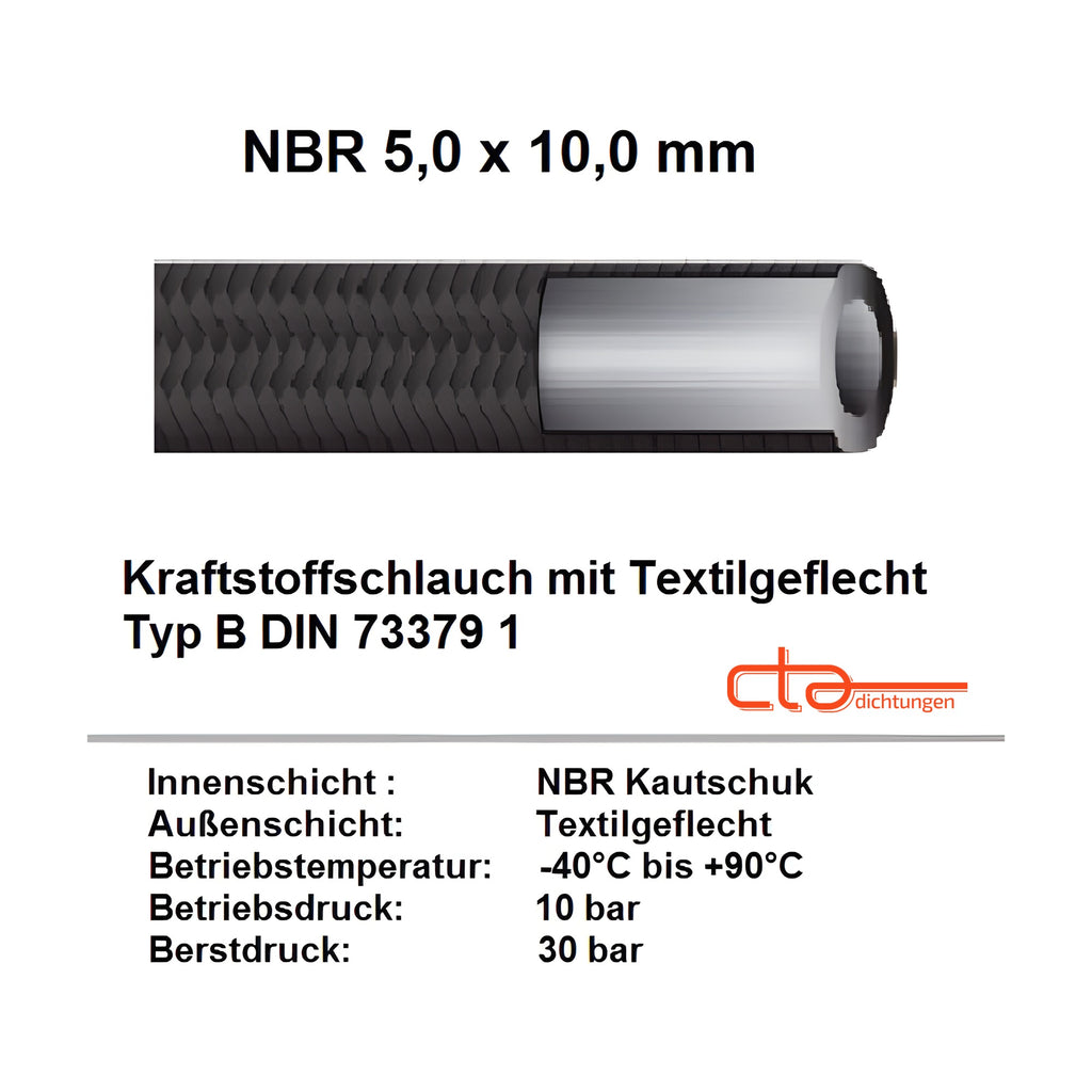 Kraftstoffschlauch NBR, Ø 5,0 × 10,0 mm (1C17-03)
