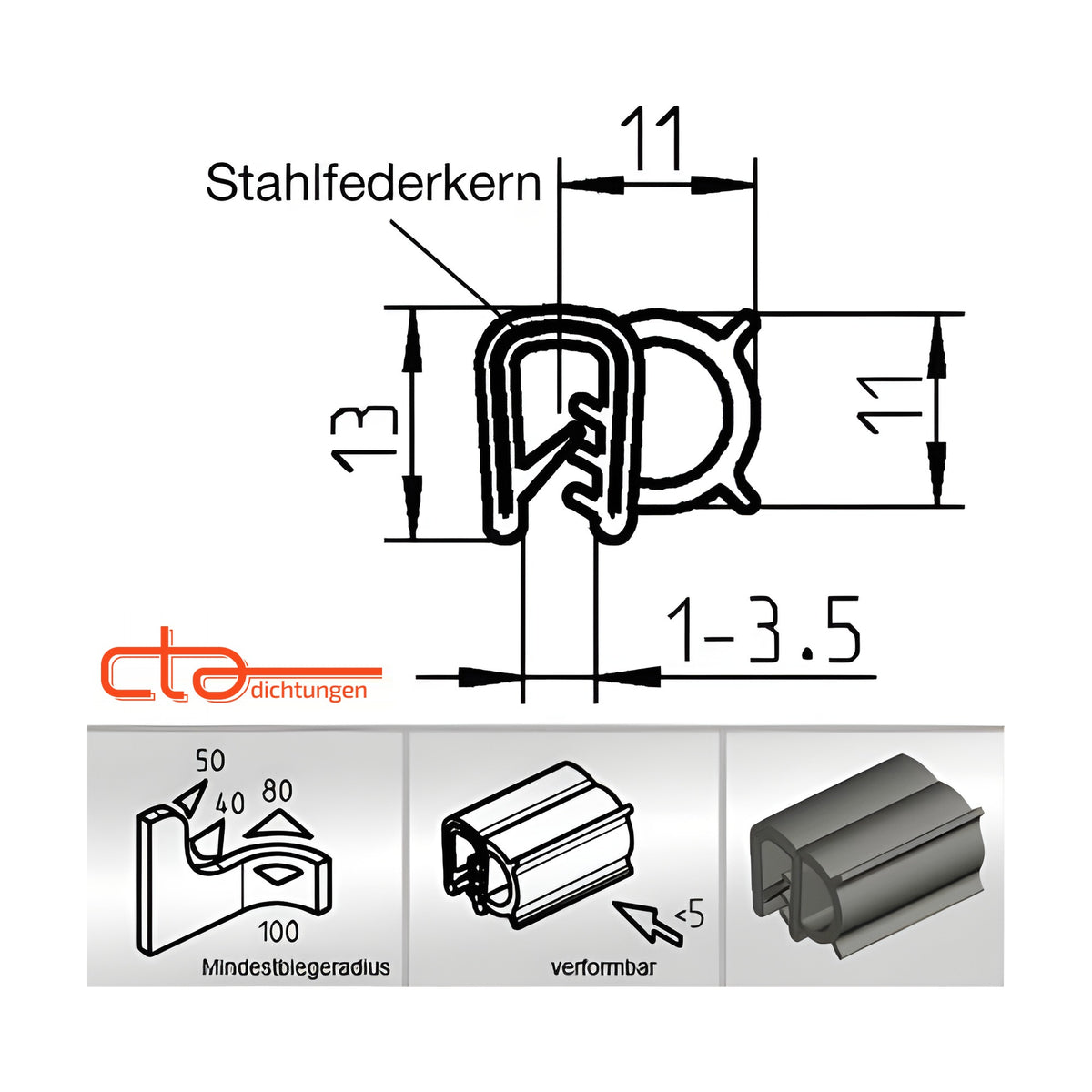 NBR clamping profile with sealing bulb, clamping range 1–3.5 mm, black (1C11-16) – view 5