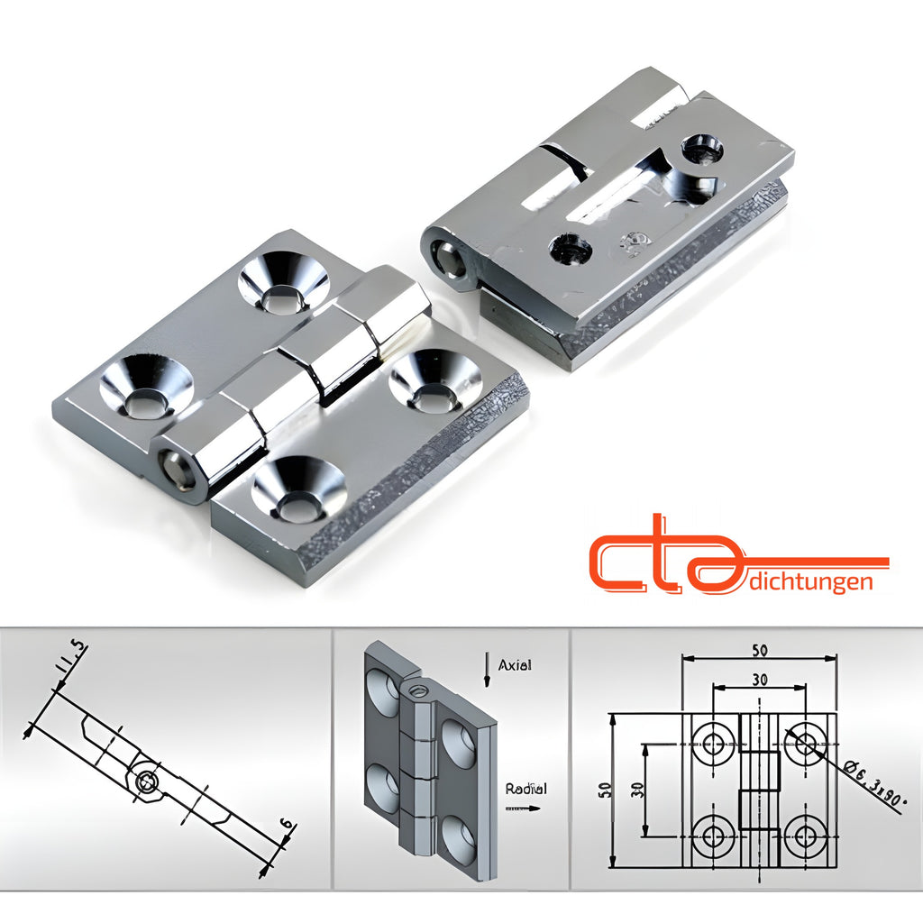 Surface-mounted hinge, 50 × 50 mm, die-cast zinc chrome-plated (1C56-U09) – view 5