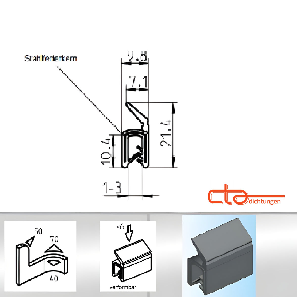 Klemmprofil mit Dichtkopf EPDM, Klemmbereich 1–3 mm, schwarz (1C11-37)