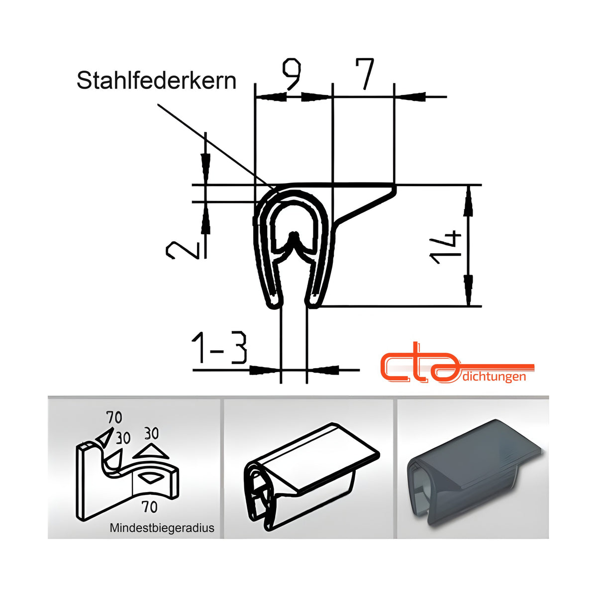 Kantenschutzprofil mit Stahlkern PVC, Klemmbereich 1–3 mm, anthrazit (1C10-09)