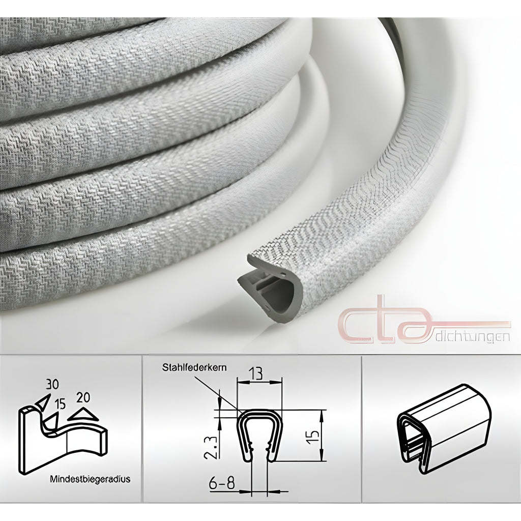 Kantenschutzprofil mit Stahlkern PVC, Klemmbereich 6–8 mm, hellgrau (1C10-06-01)