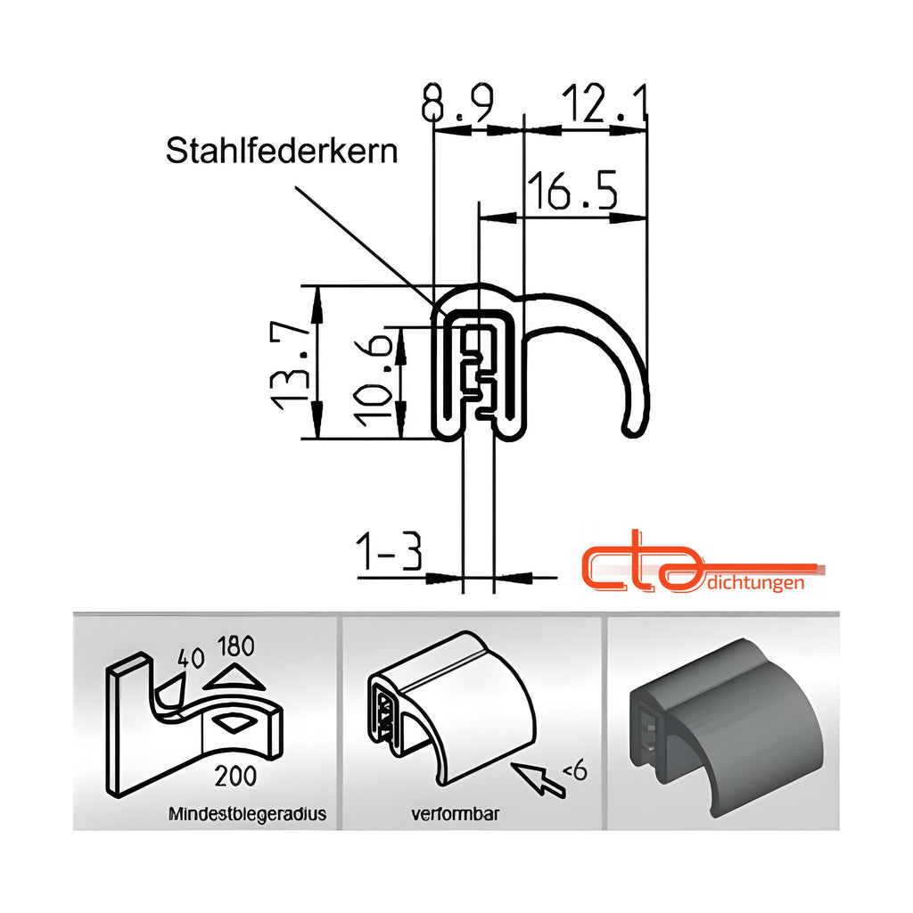 Klemmprofil mit Dichtkopf EPDM, Klemmbereich 1–3 mm, schwarz (1C11-41) – Ansicht 3
