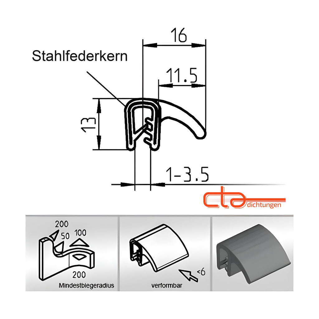 Klemmprofil mit Dichtkopf EPDM, Klemmbereich 1–3,5 mm, schwarz (1C11-08)