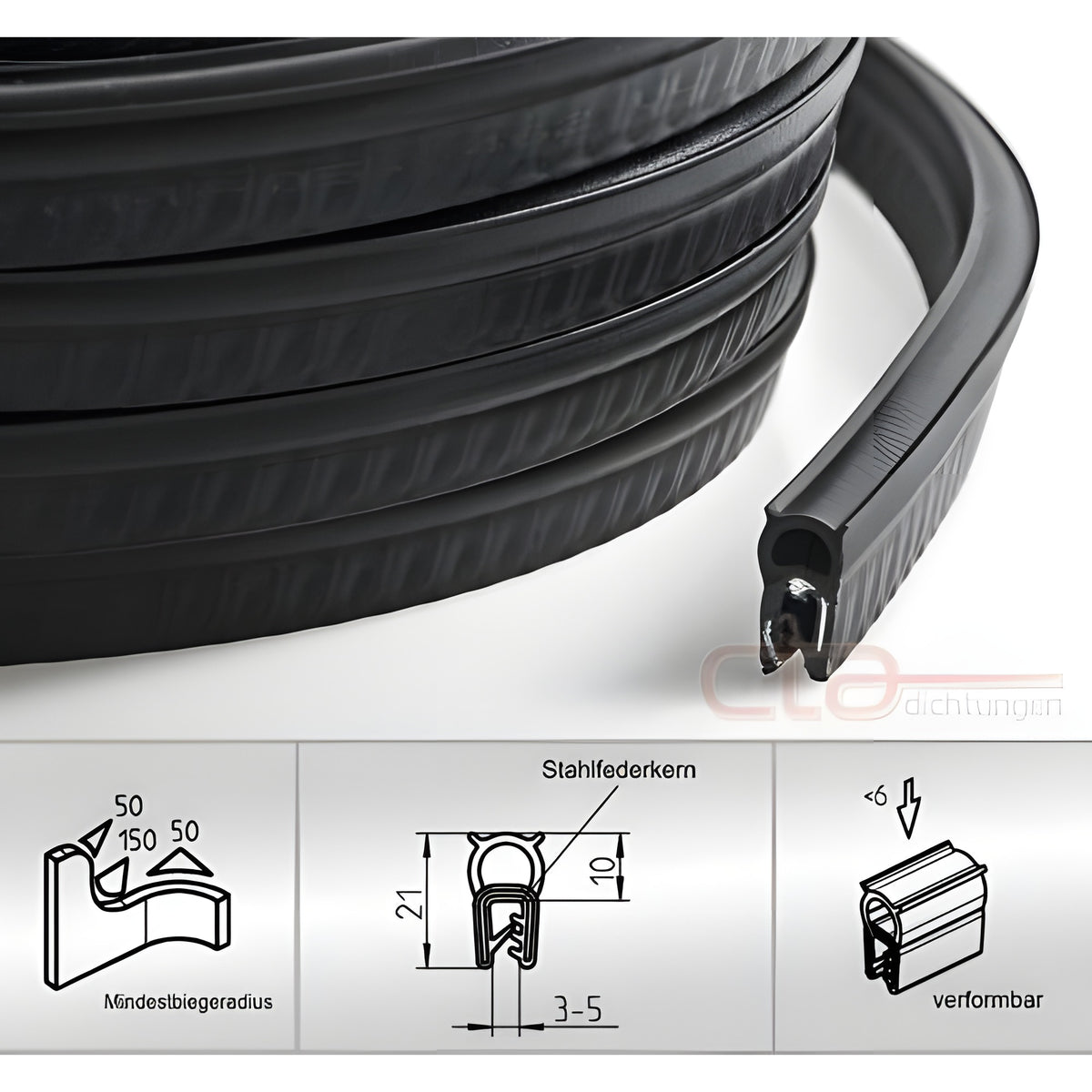 Klemmprofil mit Dichtkopf NBR, Klemmbereich 3–5 mm, schwarz (1C11-47) – Ansicht 5