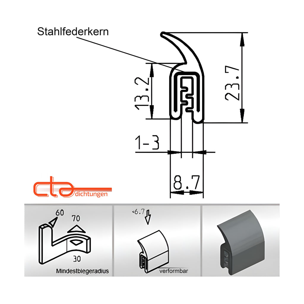 Klemmprofil mit Dichtkopf EPDM, Klemmbereich 1–3 mm, schwarz (1C11-29)