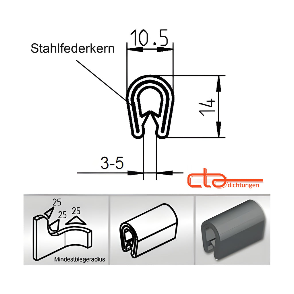 Kantenschutzprofil mit Stahlkern PVC, Klemmbereich 3–5 mm, anthrazit (1C10-07-1)