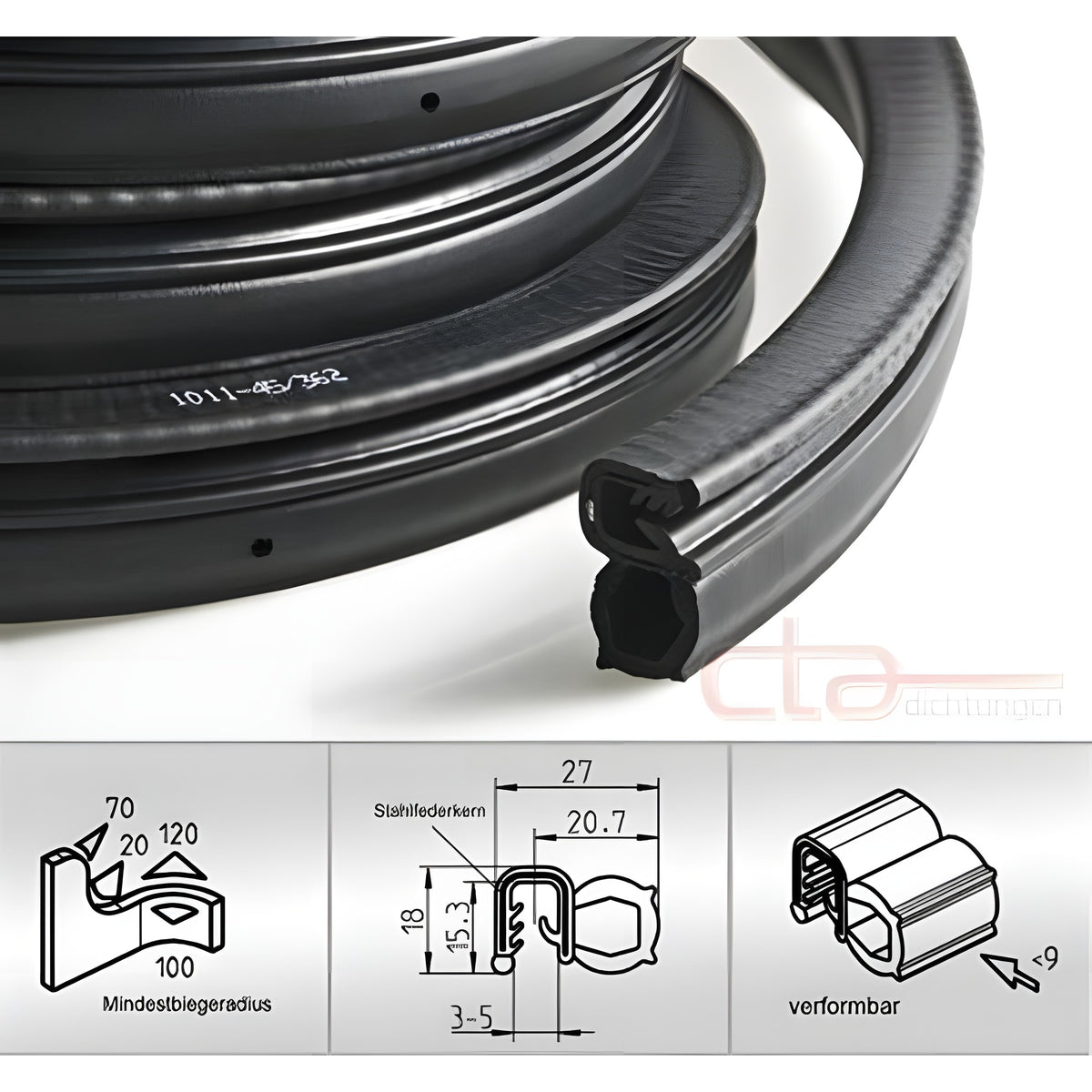 Klemmprofil mit Dichtkopf EPDM, Klemmbereich 3–5 mm, schwarz (1C11-45) – Ansicht 5