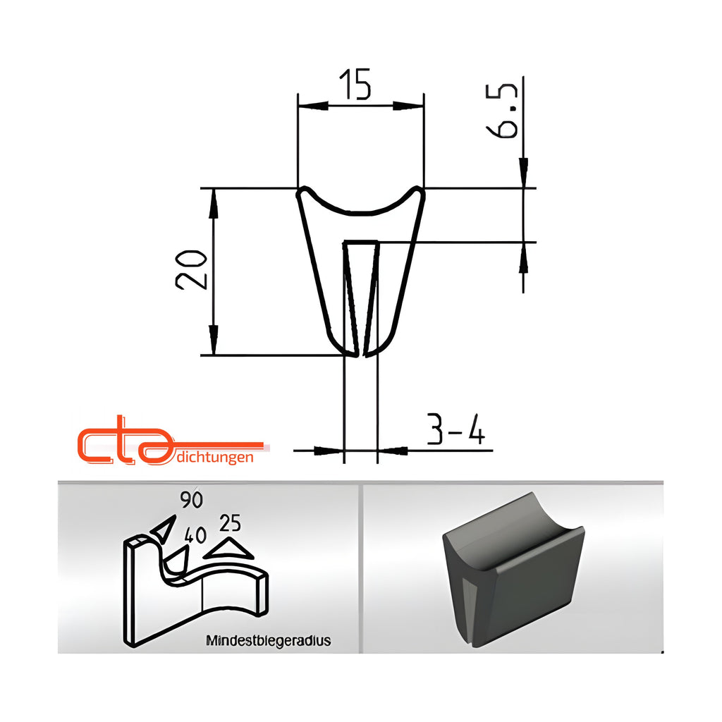 Kantenschutzprofil EPDM, Klemmbereich 3–4 mm, schwarz (1C38-07)