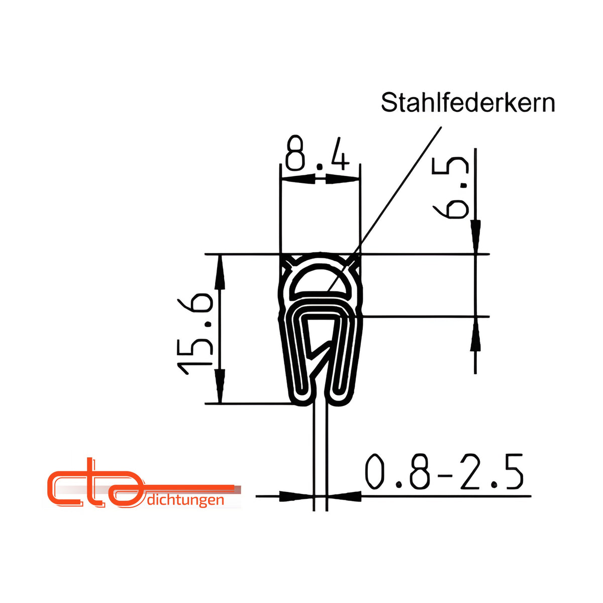 Klemmprofil mit Dichtkopf NBR, Klemmbereich 0,8–2,5 mm, schwarz (1C11-50) – Ansicht 3