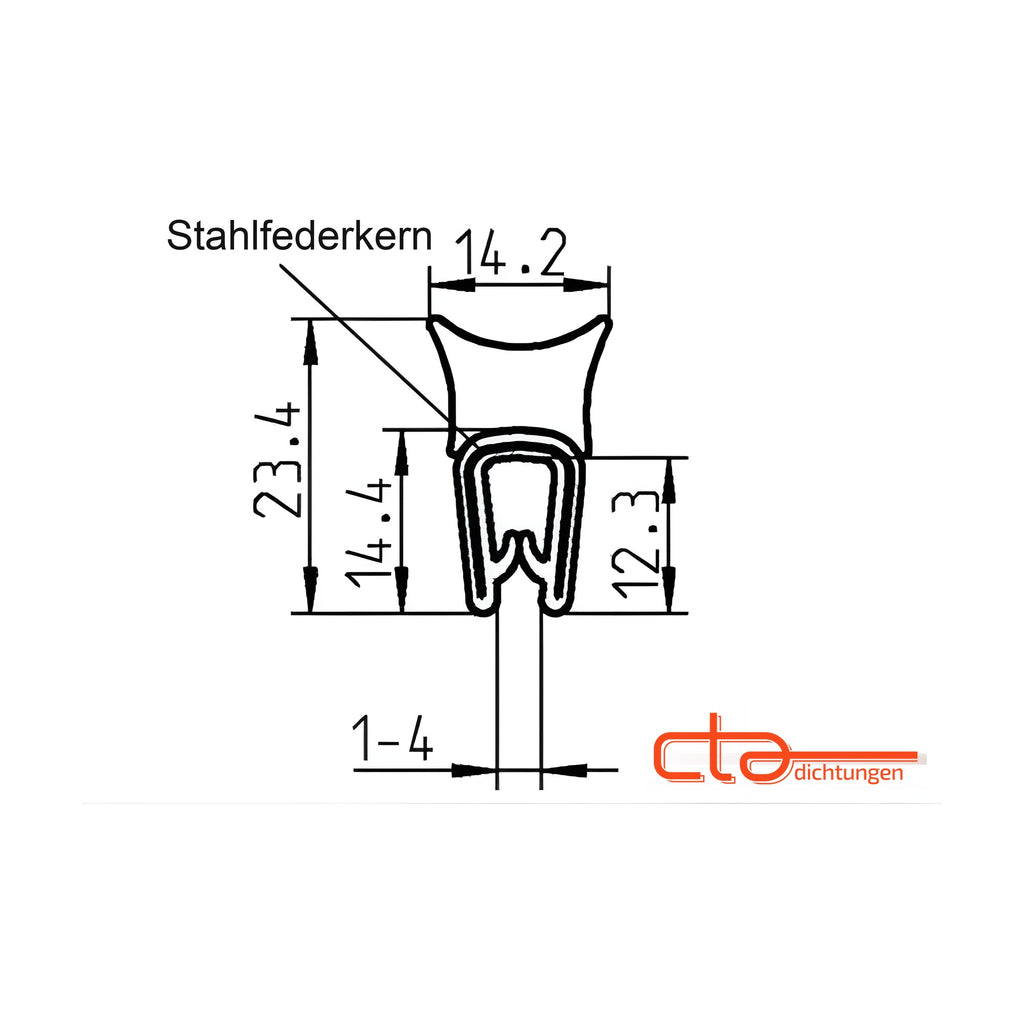Klemmprofil mit Dichtkopf EPDM / PVC, Klemmbereich 1–4 mm, schwarz (1C11-21)