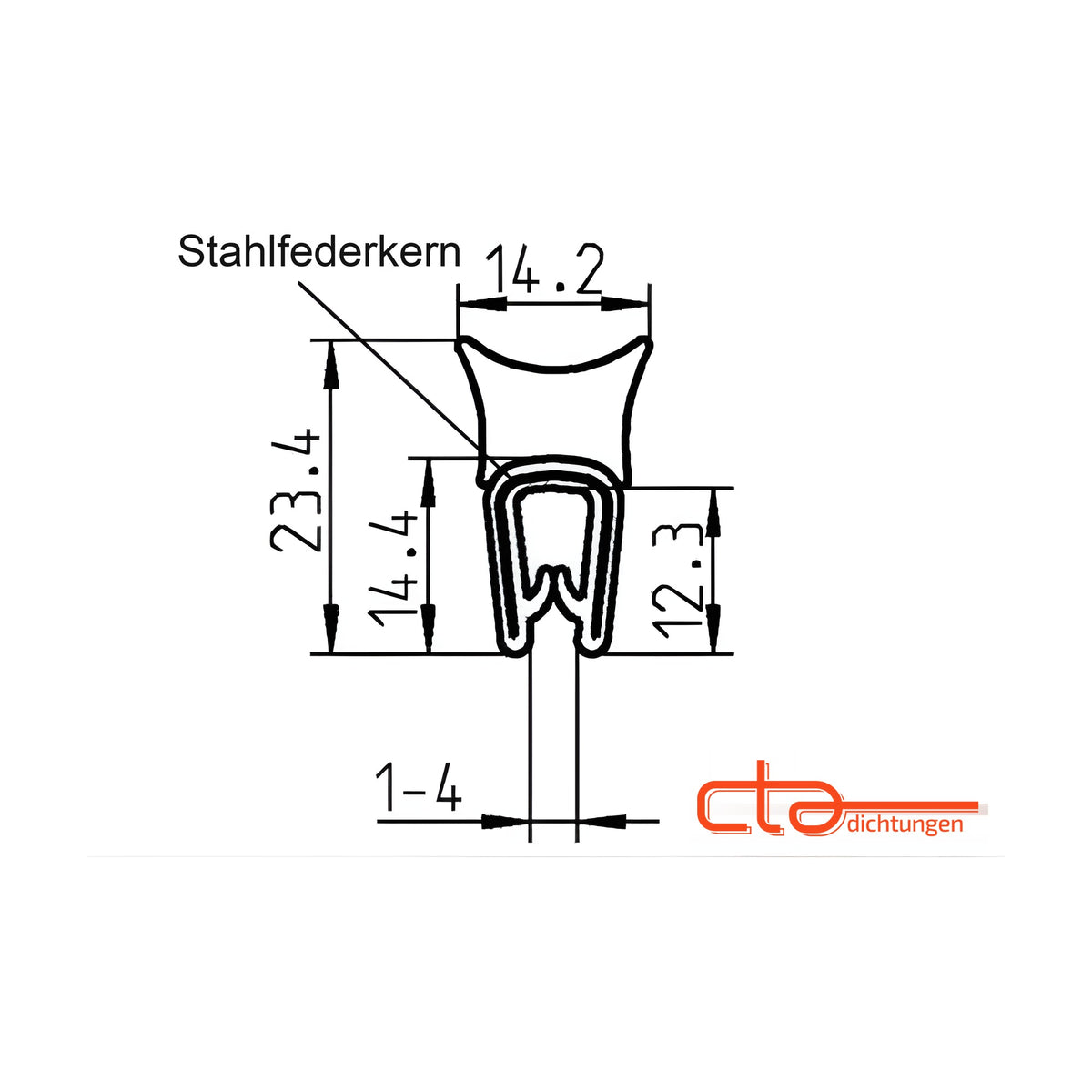 Klemmprofil mit Dichtkopf EPDM / PVC, Klemmbereich 1–4 mm, schwarz (1C11-21)