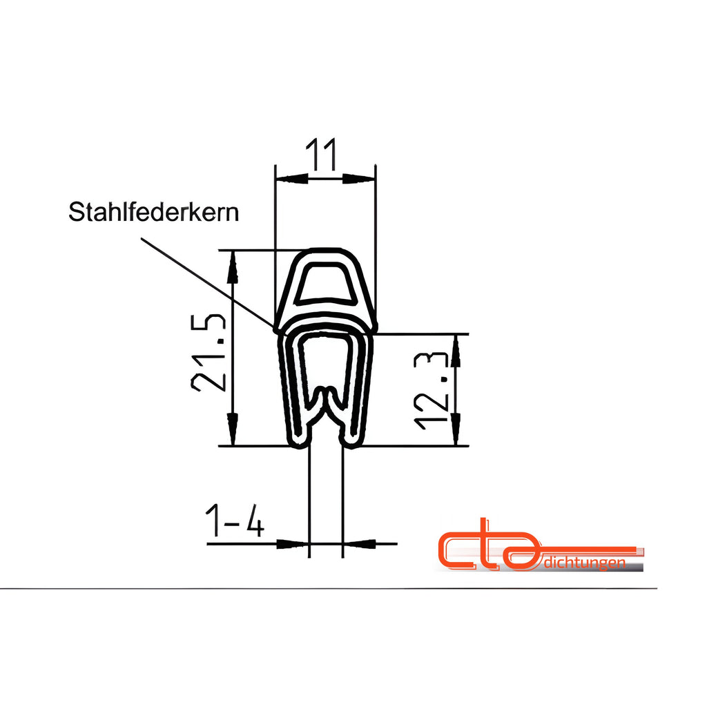 Klemmprofil mit Dichtkopf EPDM / PVC, Klemmbereich 1–4 mm, schwarz (1C11-18) – Ansicht 4