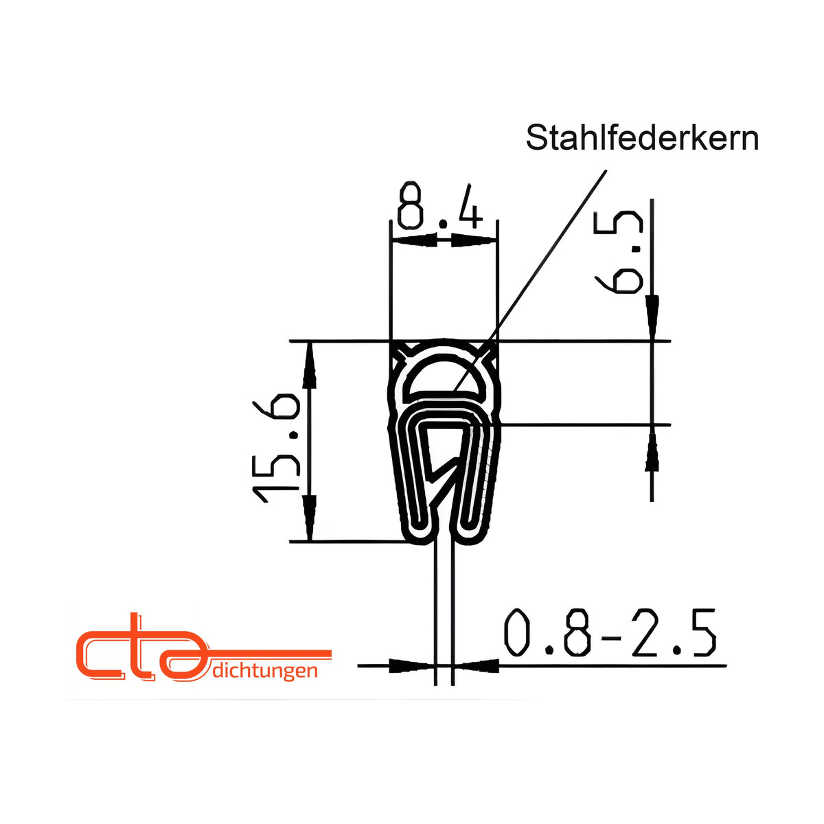 Klemmprofil mit Dichtkopf EPDM, Klemmbereich 0,8–2,5 mm, schwarz (1C11-10)