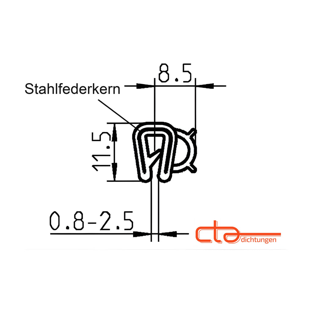 Klemmprofil mit Dichtkopf EPDM, Klemmbereich 0,8–2,5 mm, schwarz (1C11-09)