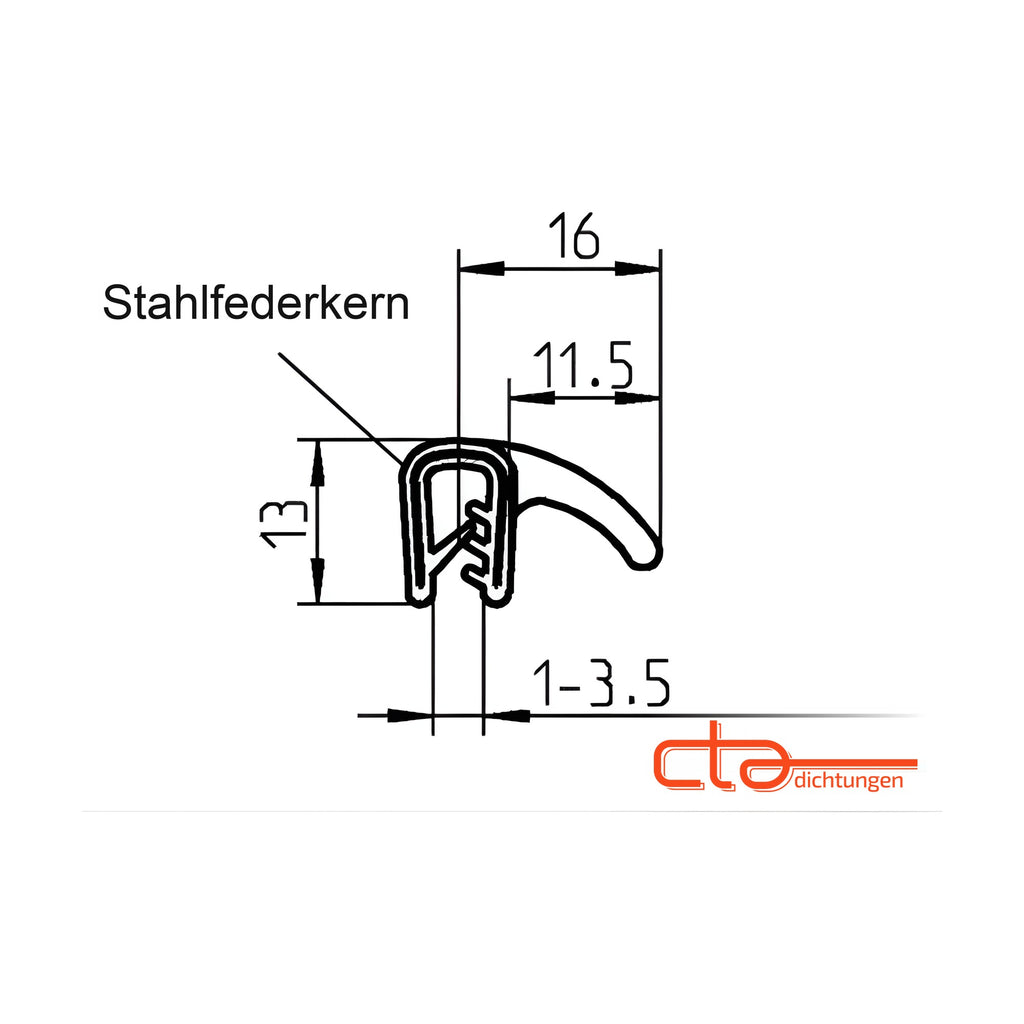 Klemmprofil mit Dichtkopf EPDM, Klemmbereich 1–3,5 mm, schwarz (1C11-08)