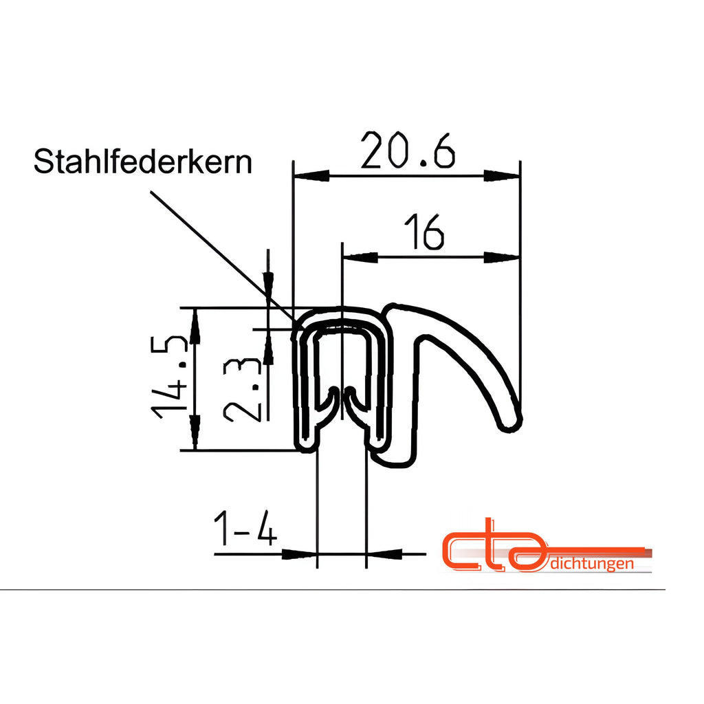 Klemmprofil mit Dichtkopf EPDM / PVC, Klemmbereich 1–4 mm, schwarz (1C11-17) – Ansicht 4