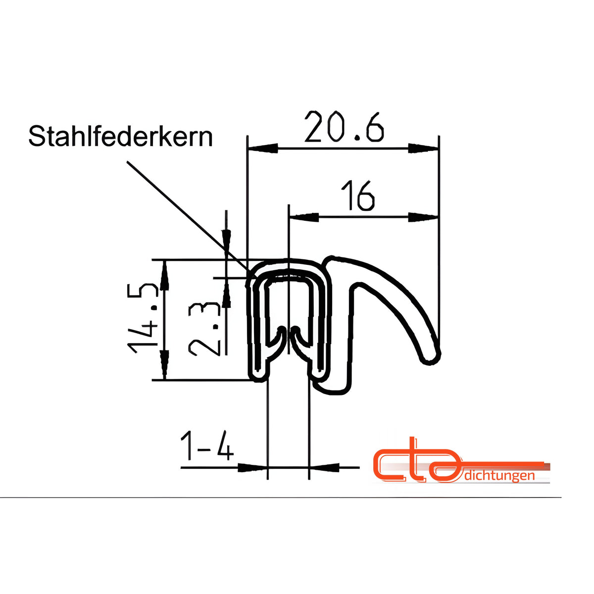 Klemmprofil mit Dichtkopf EPDM / PVC, Klemmbereich 1–4 mm, schwarz (1C11-17) – Ansicht 4