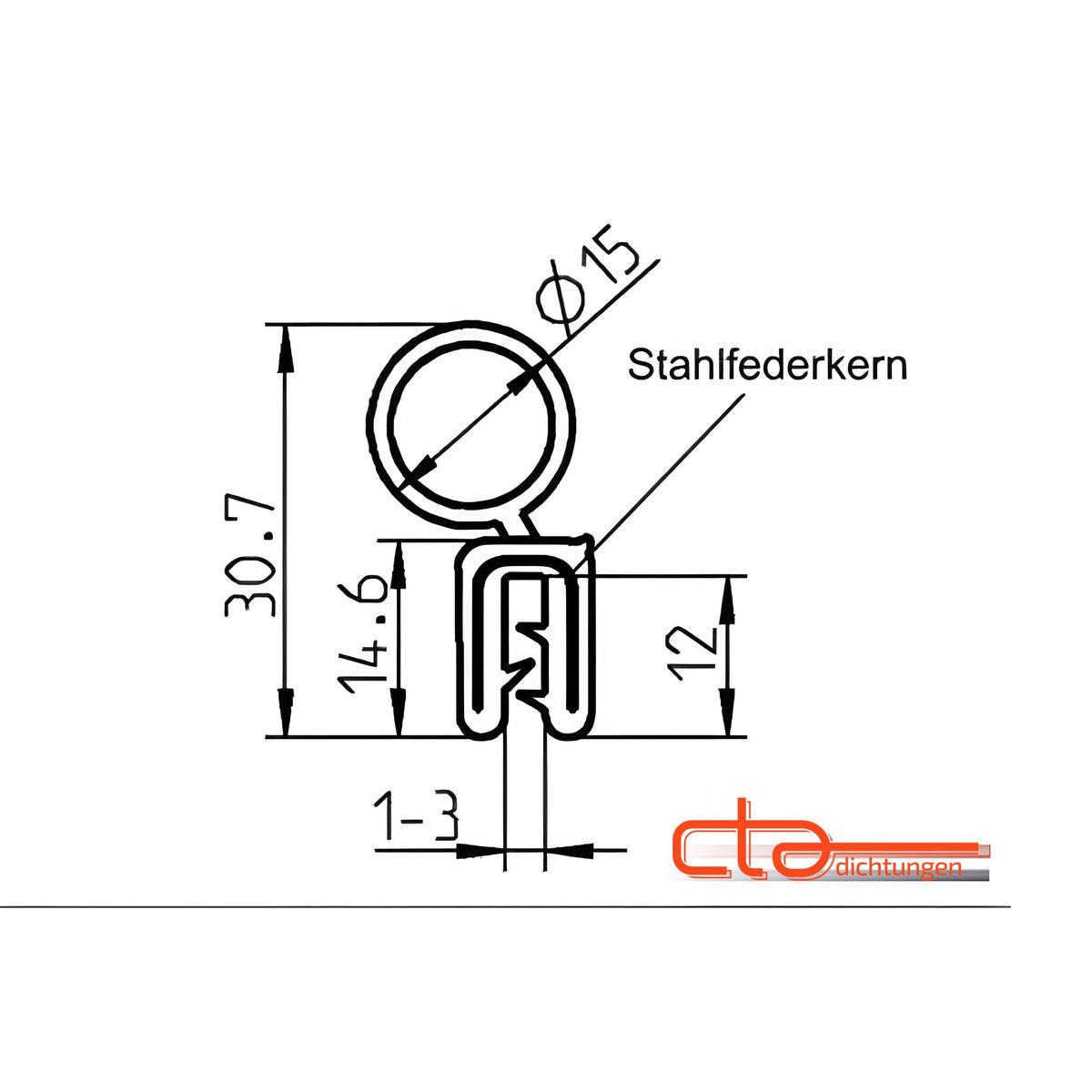 Klemmprofil mit Dichtkopf EPDM, Klemmbereich 1–3 mm, schwarz (1C11-34) – Ansicht 4