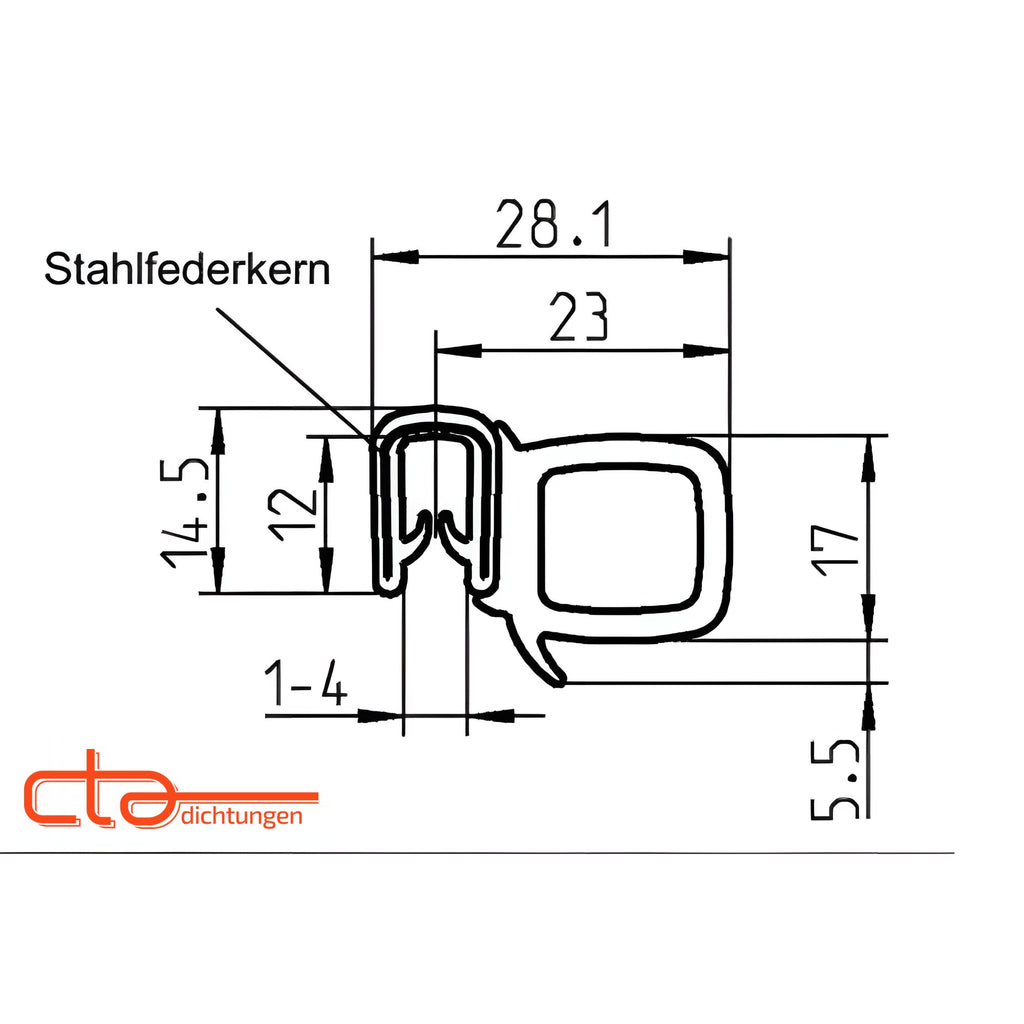 Klemmprofil mit Dichtkopf EPDM / PVC, Klemmbereich 1–4 mm, schwarz (1C11-26) – Ansicht 4