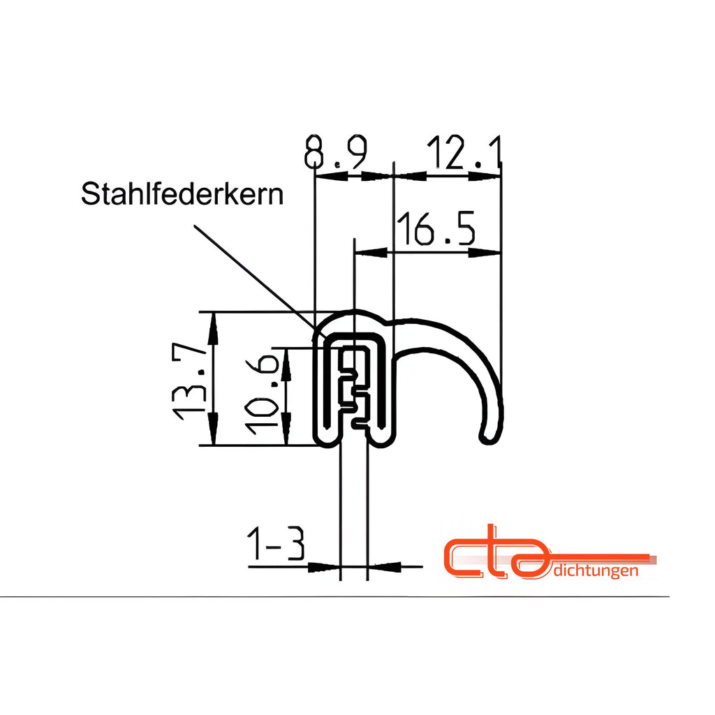 Klemmprofil mit Dichtkopf EPDM, Klemmbereich 1–3 mm, schwarz (1C11-41) – Ansicht 2