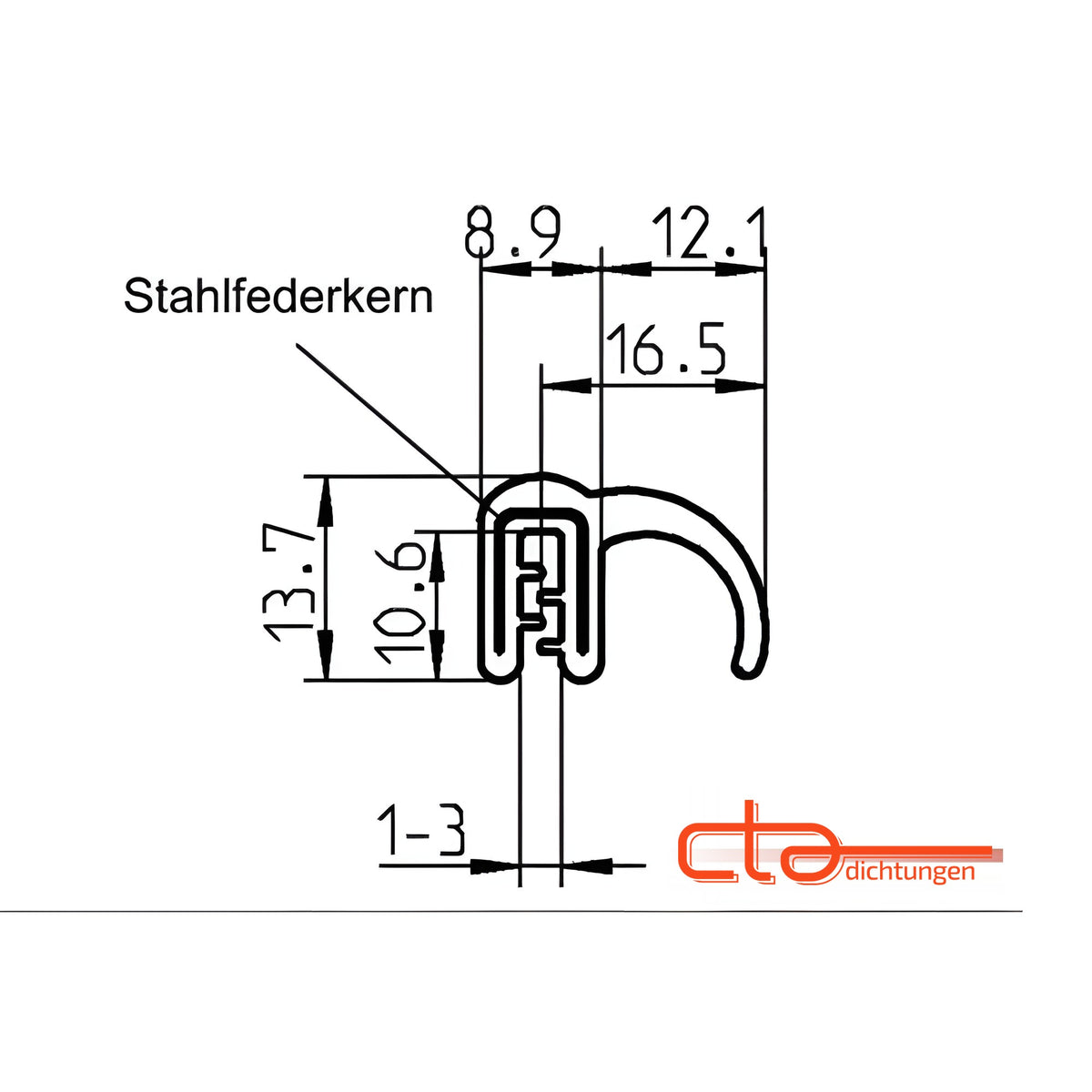 Klemmprofil mit Dichtkopf EPDM, Klemmbereich 1–3 mm, schwarz (1C11-41) – Ansicht 2