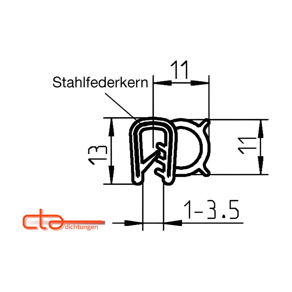 NBR clamping profile with sealing bulb, clamping range 1–3.5 mm, black (1C11-16) – view 4