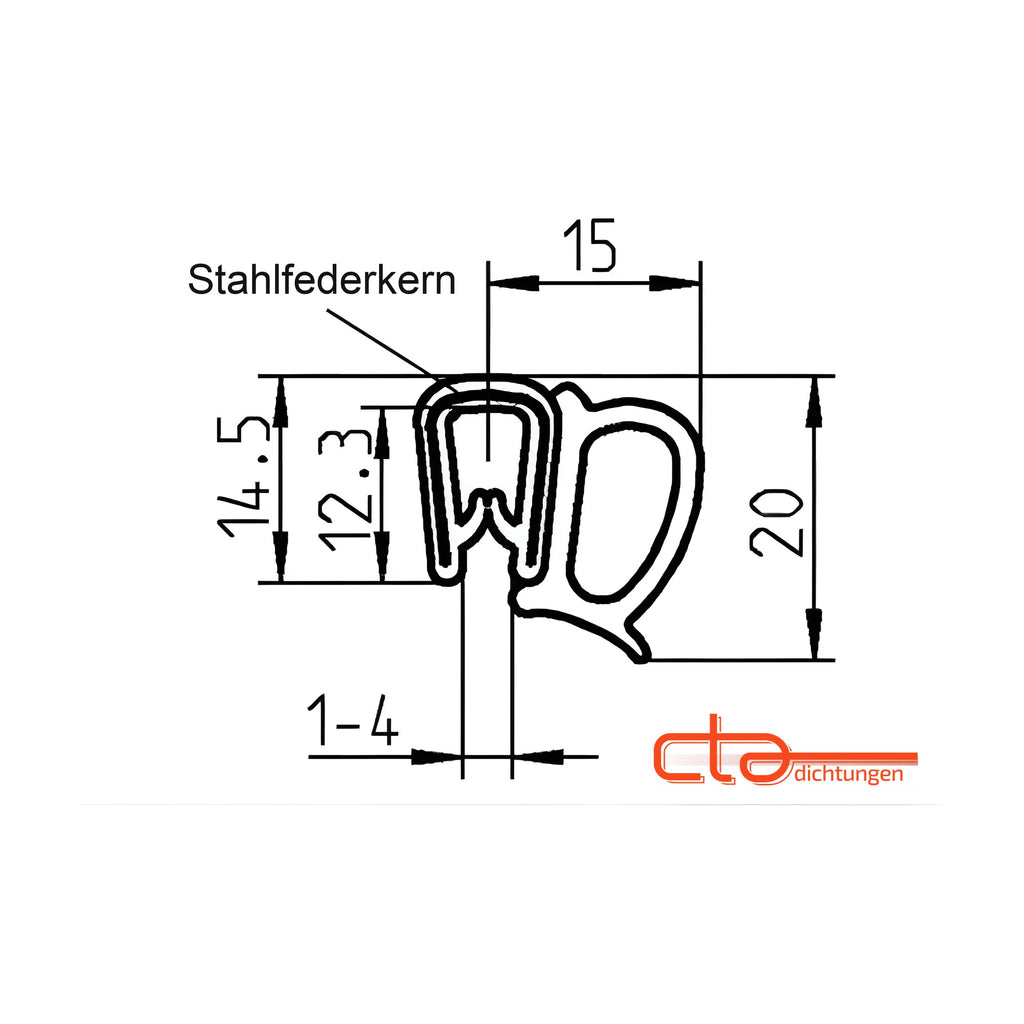 Klemmprofil mit Dichtkopf EPDM / PVC, Klemmbereich 1–4 mm, schwarz (1C11-23)