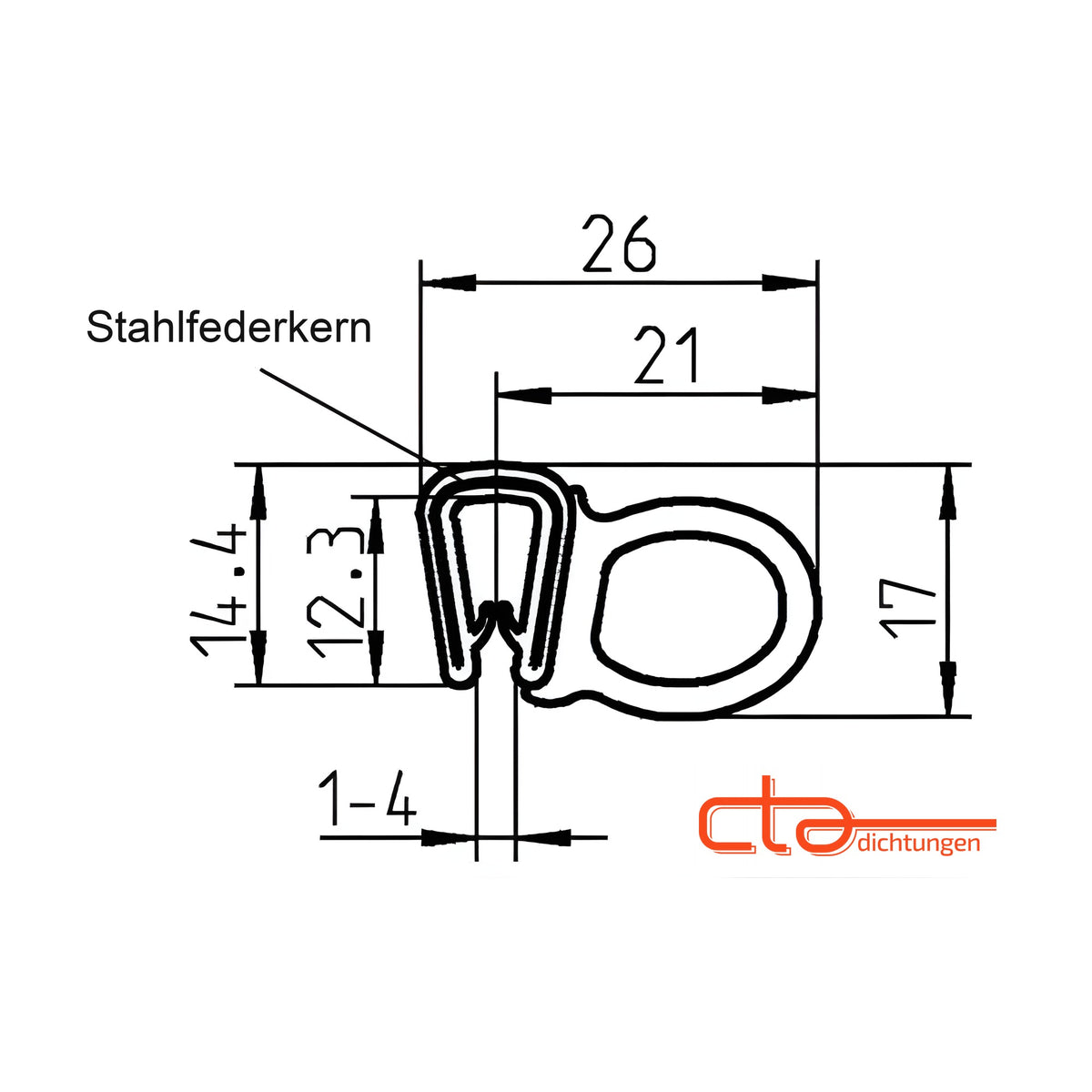 Klemmprofil mit Dichtkopf EPDM / PVC, Klemmbereich 1–4 mm, schwarz (1C11-22)