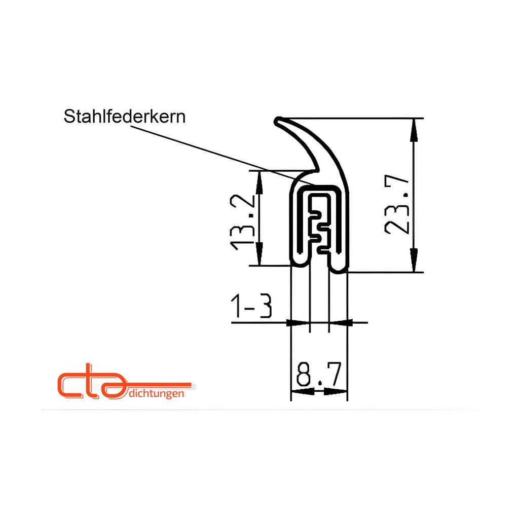 Klemmprofil mit Dichtkopf EPDM, Klemmbereich 1–3 mm, schwarz (1C11-29)