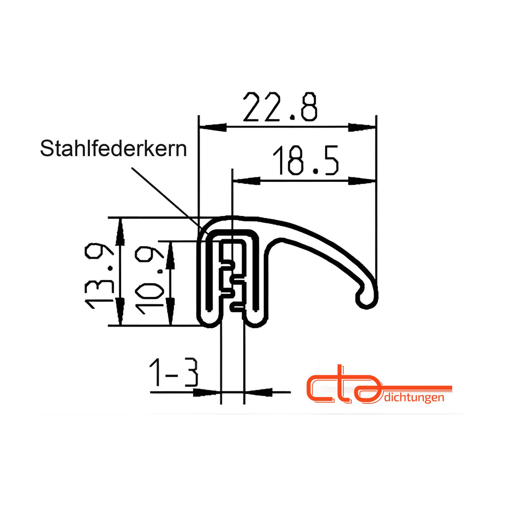 Klemmprofil mit Dichtkopf EPDM, Klemmbereich 1–3 mm, schwarz (1C11-33)