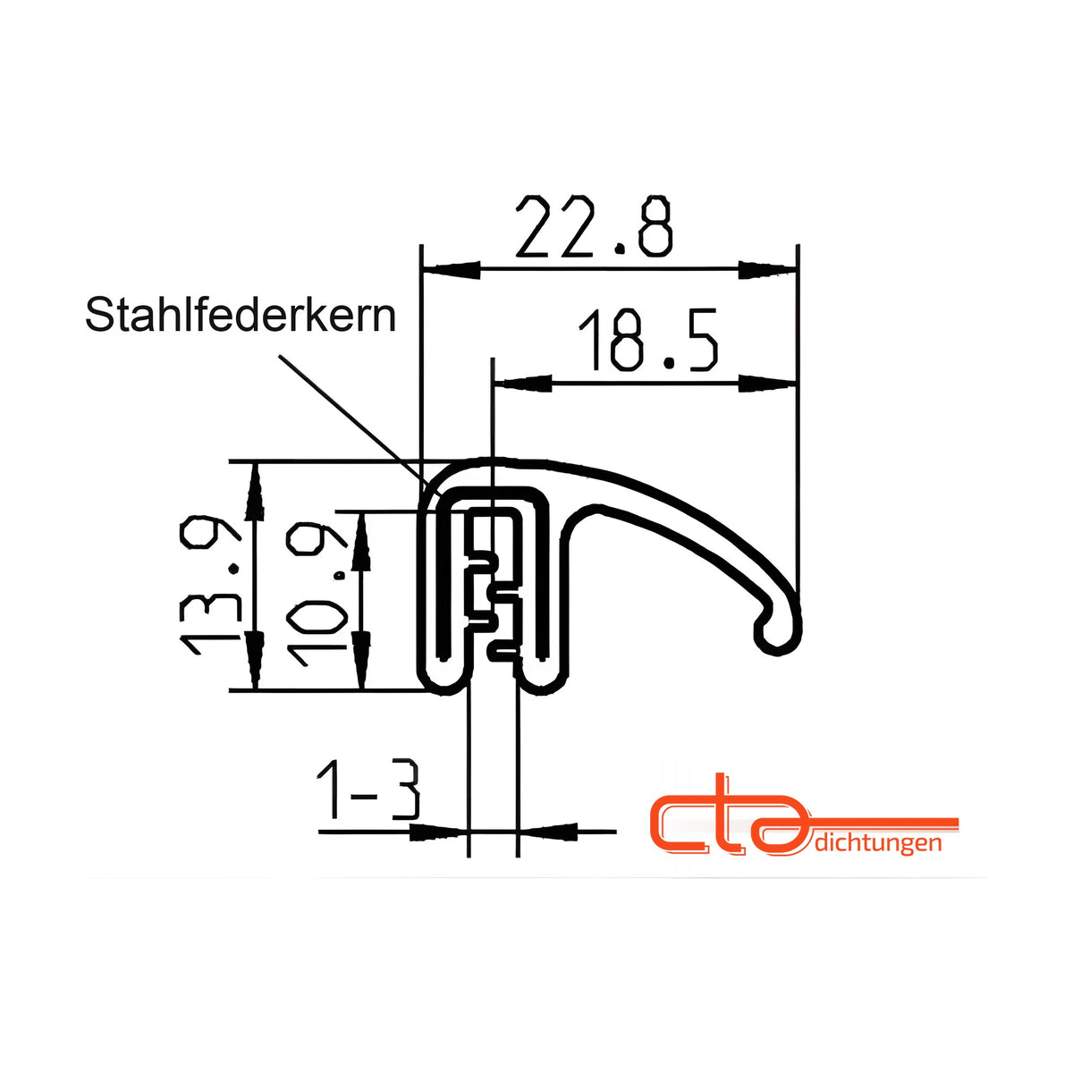 Klemmprofil mit Dichtkopf EPDM, Klemmbereich 1–3 mm, schwarz (1C11-33)