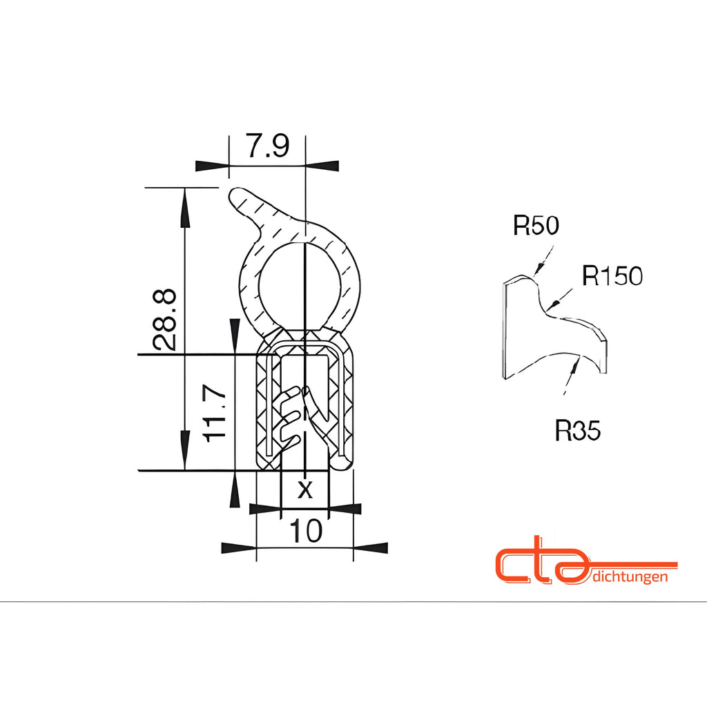 Klemmprofil mit Dichtkopf EPDM, Klemmbereich 2–4 mm, schwarz (1C11-9199)