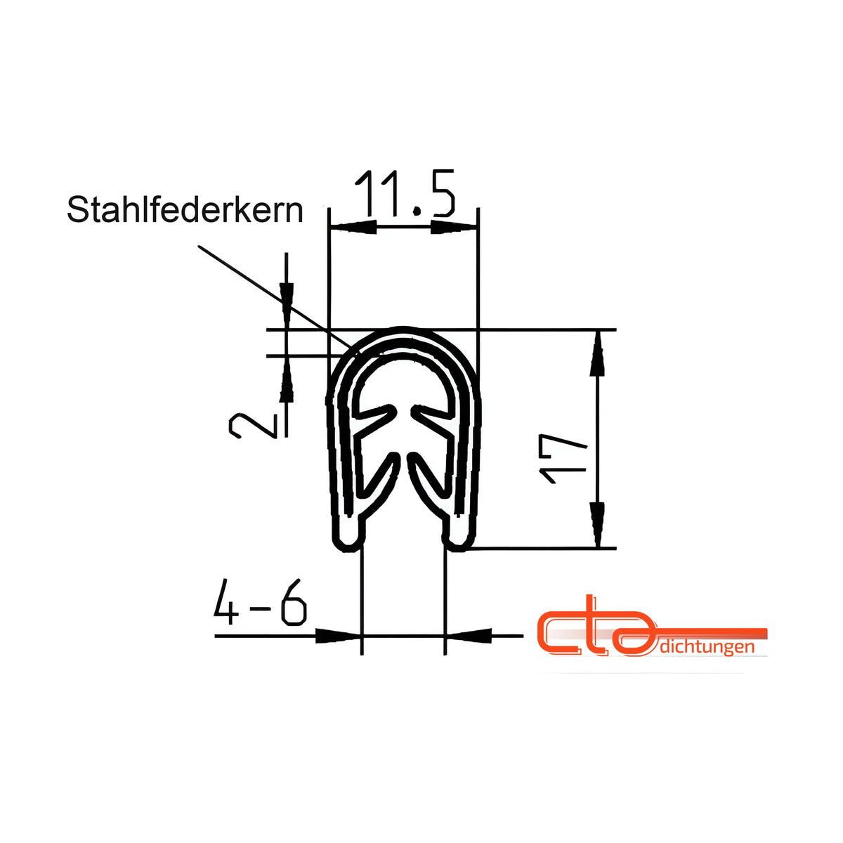 Kantenschutzprofil mit Stahlkern PVC, Klemmbereich 4–6 mm, schwarz (1C10-11)