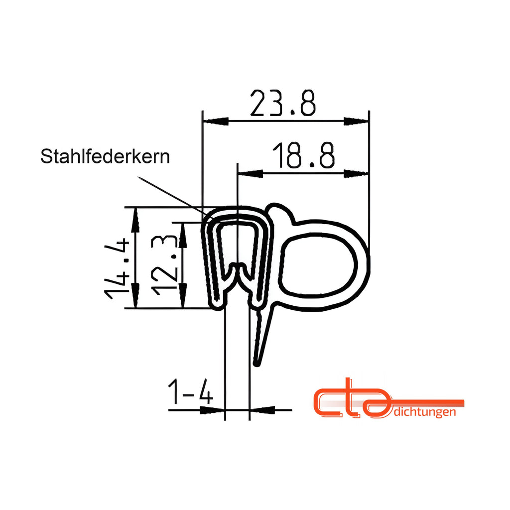 Klemmprofil mit Dichtkopf EPDM / PVC, Klemmbereich 1–4 mm, schwarz (1C11-25)