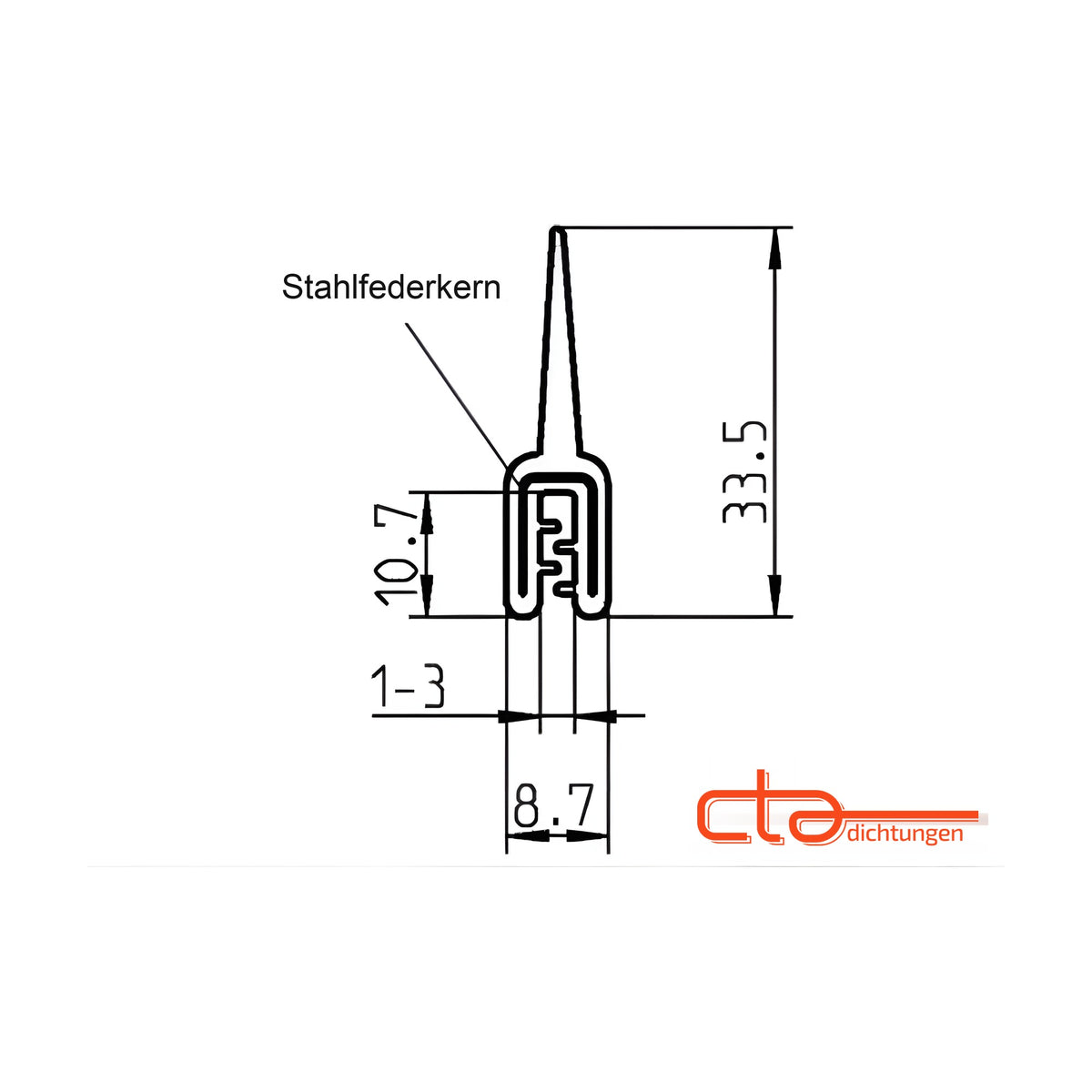 Klemmprofil mit Dichtkopf EPDM, Klemmbereich 1–3 mm, schwarz (1C11-36)