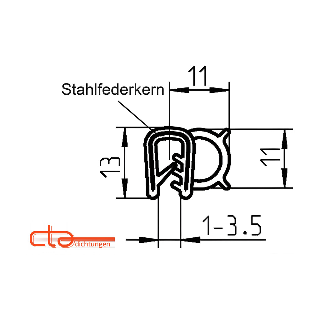 Klemmprofil mit Dichtkopf EPDM, Klemmbereich 1–3,5 mm, schwarz (1C11-06)
