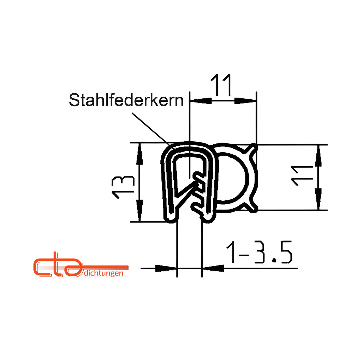 Klemmprofil mit Dichtkopf EPDM, Klemmbereich 1–3,5 mm, schwarz (1C11-06)