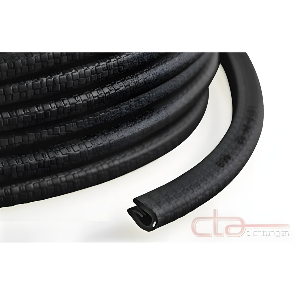 PVC edge protection profile with steel core, clamping range 1–2 mm, black (1C10-02)