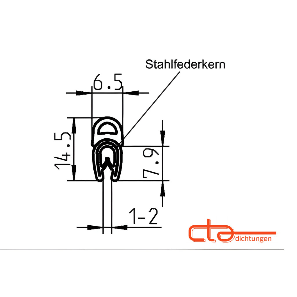 EPDM/PVC clamping profile with sealing bulb, clamping range 1–2 mm, black (1C11-24) – view 3